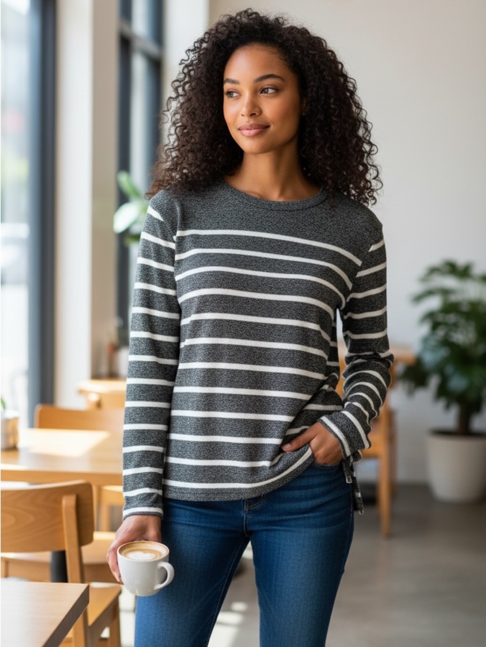 J. Crew Breton Stripe Cotton Sweater Gray/White Sz XXS